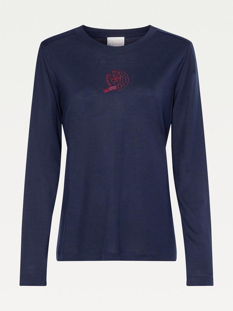 Camiseta Tommy Hilfiger Icon Crest Long-Sleeve Azules | MX_W21459