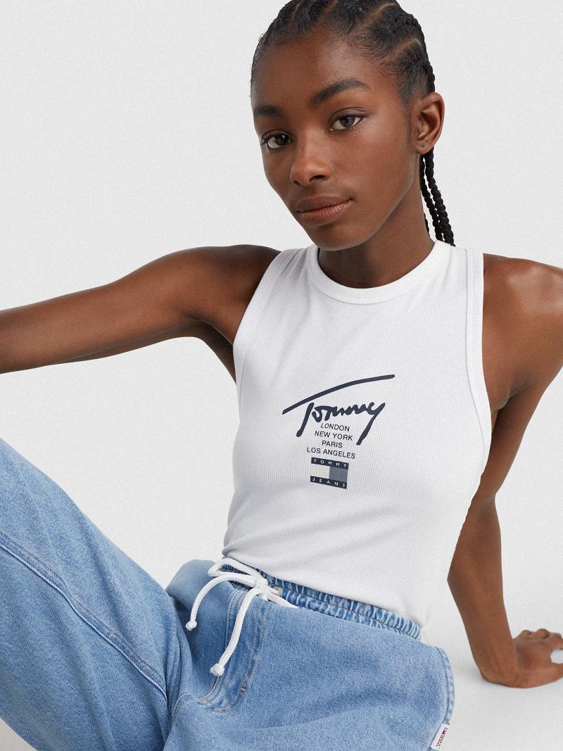 Camiseta Tommy Hilfiger Logo Tank Bodysuit Blancos | MX_W21460