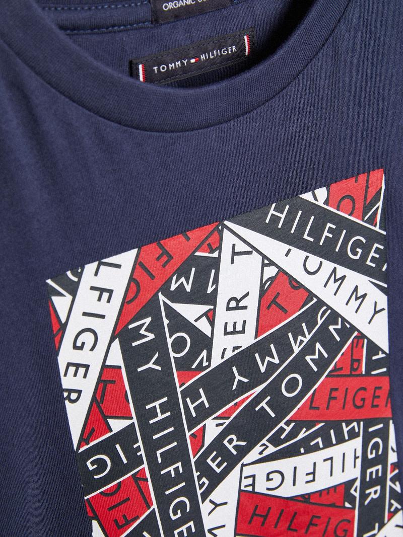 Camiseta Tommy Hilfiger Logo Tape Azules | MX_G1253