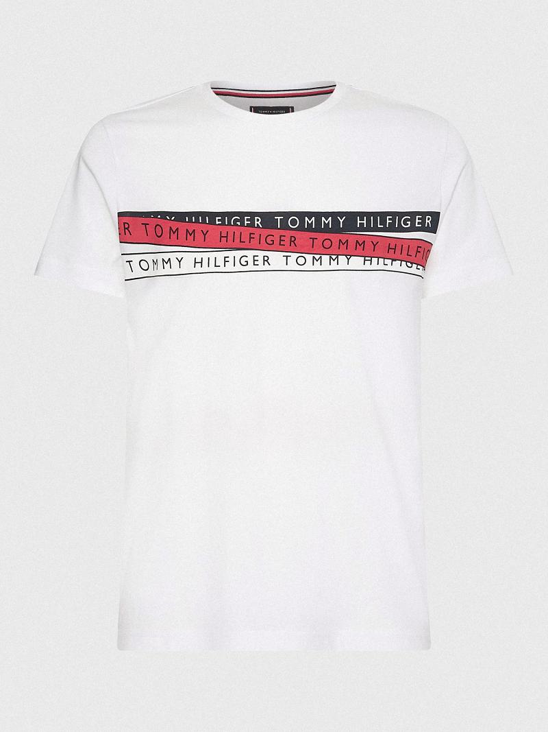 Camiseta Tommy Hilfiger Logo Tape Blancos | MX_M31053