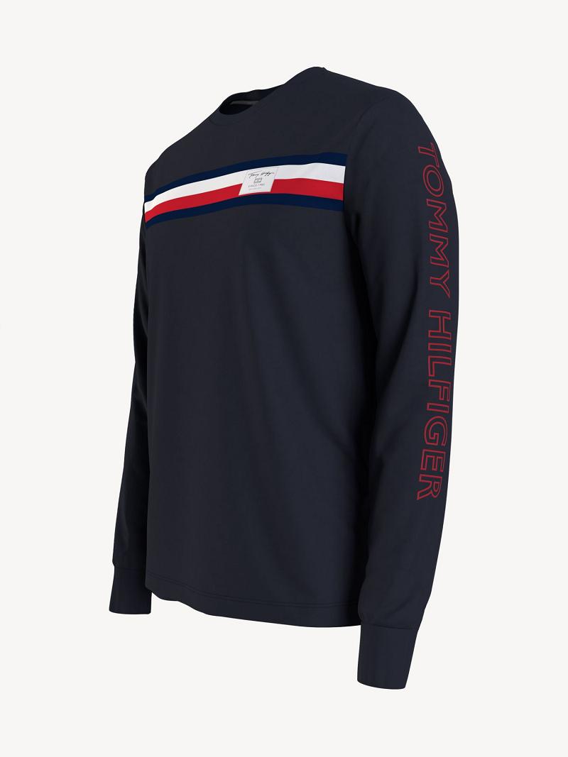 Camiseta Tommy Hilfiger Logo stripe long-sleeve Azul Marino | MX_M31052