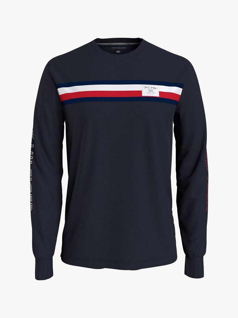 Camiseta Tommy Hilfiger Logo stripe long-sleeve Azul Marino | MX_M31052