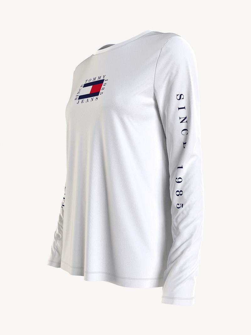 Camiseta Tommy Hilfiger Long-Sleeve Logo Blancos | MX_W21461