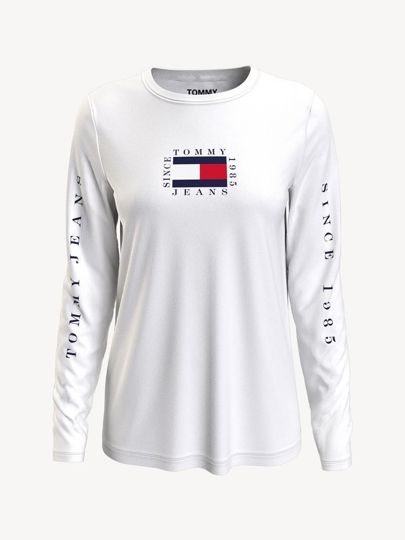 Camiseta Tommy Hilfiger Long-Sleeve Logo Blancos | MX_W21461