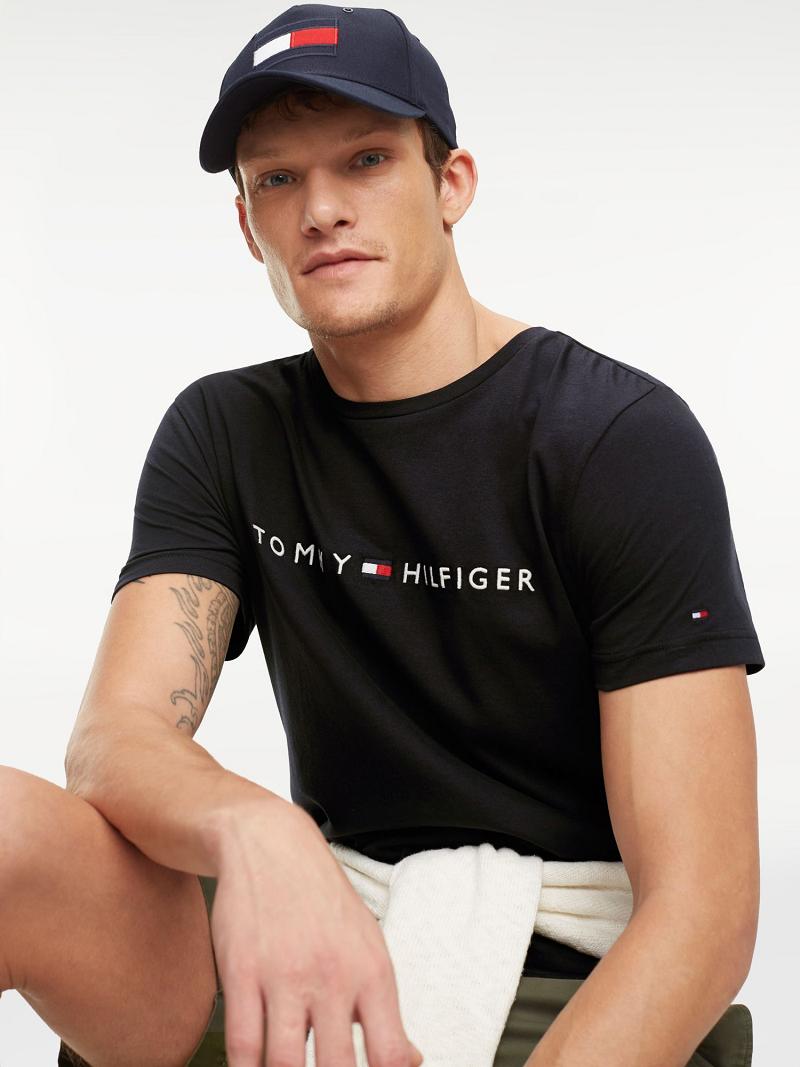 Camiseta Tommy Hilfiger Organic Algodon Logo Negros | MX_M31061