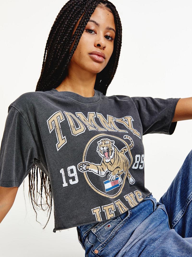 Camiseta Tommy Hilfiger Organic Algodon Collegiate Tiger Grises | MX_W21468