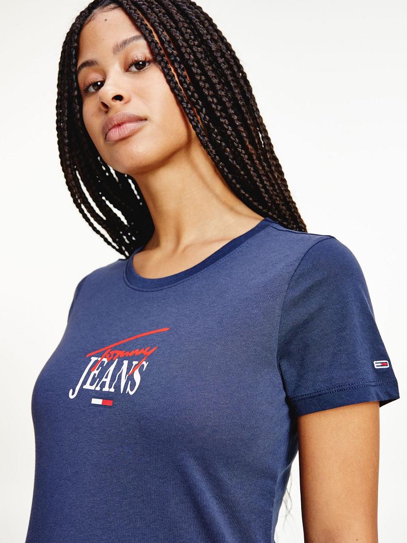 Camiseta Tommy Hilfiger Organic Algodon Essential Logo Azul Marino | MX_W21469