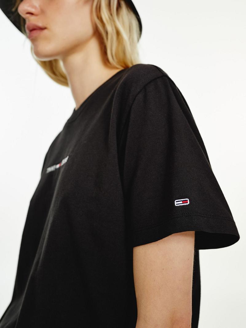 Camiseta Tommy Hilfiger Organic Algodon Linear Logo Negros | MX_W21471