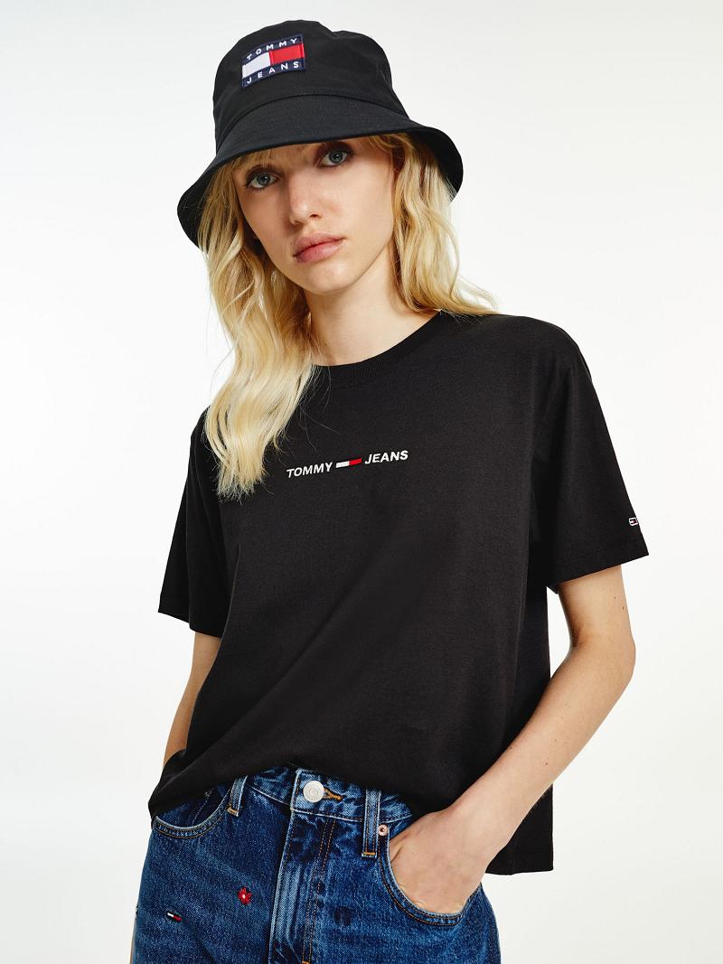 Camiseta Tommy Hilfiger Organic Algodon Linear Logo Negros | MX_W21471