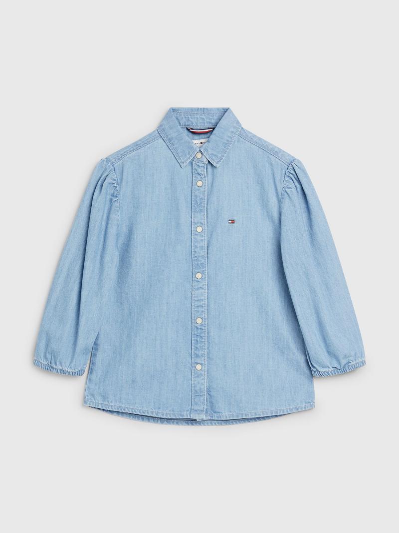 Camiseta Tommy Hilfiger Puff Sleeve Denim Shirt Azules | MX_G1256