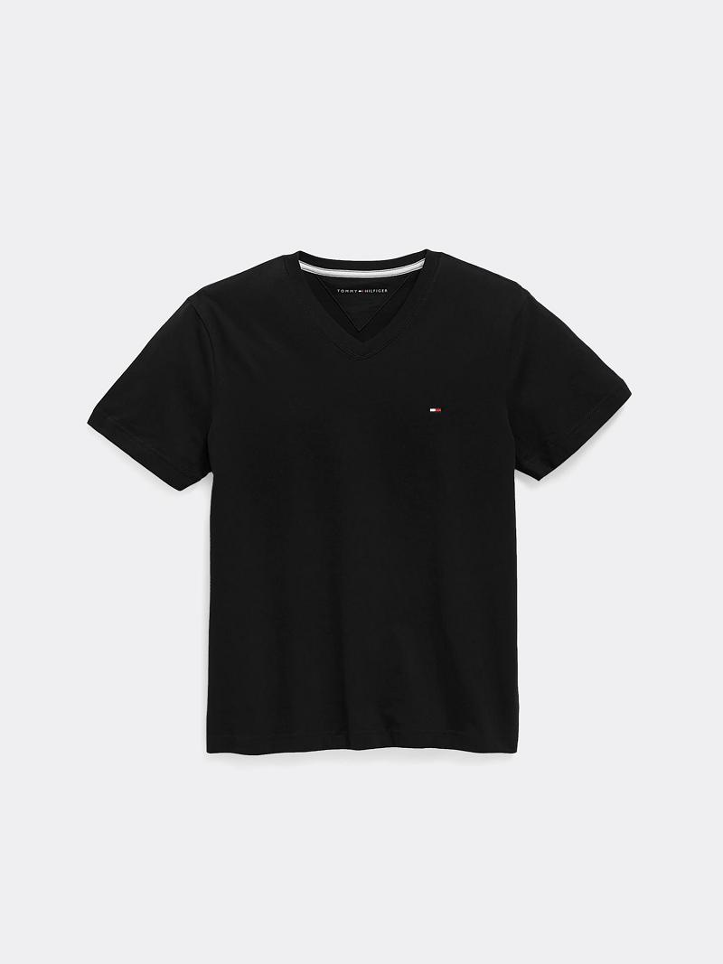 Camiseta Tommy Hilfiger Solid V-Neck Negros | MX_G1262