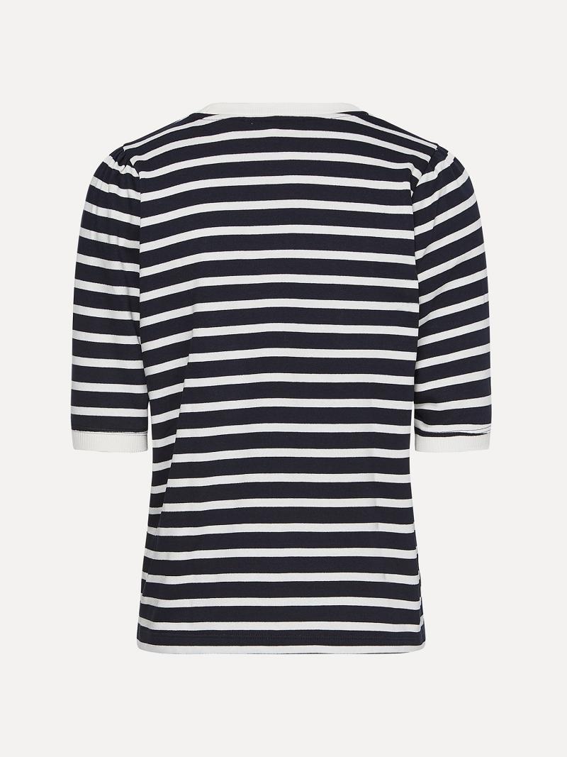 Camiseta Tommy Hilfiger Stripe Crewneck Top Negros Blancos | MX_W21476