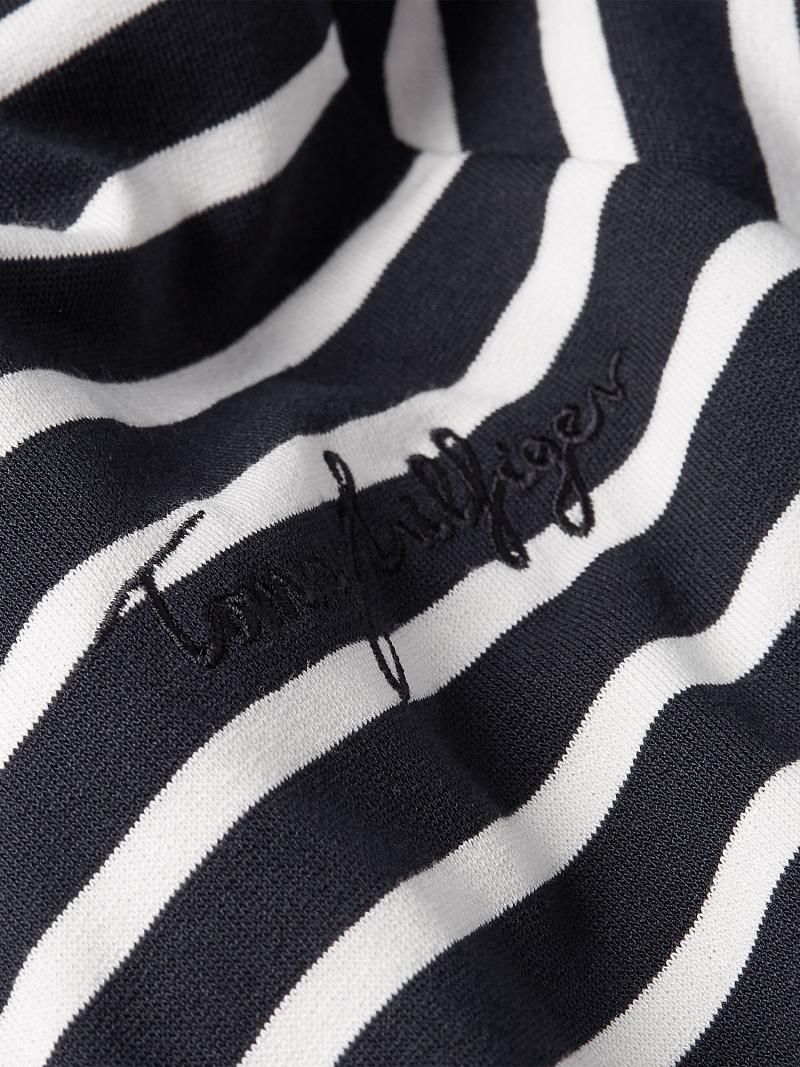 Camiseta Tommy Hilfiger Stripe Crewneck Top Negros Blancos | MX_W21476