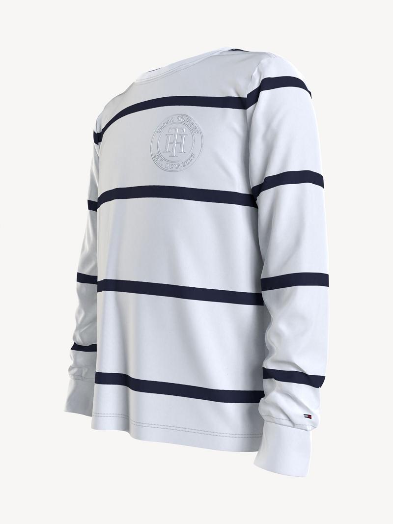 Camiseta Tommy Hilfiger Stripe Long Sleeve Blancos | MX_B2211