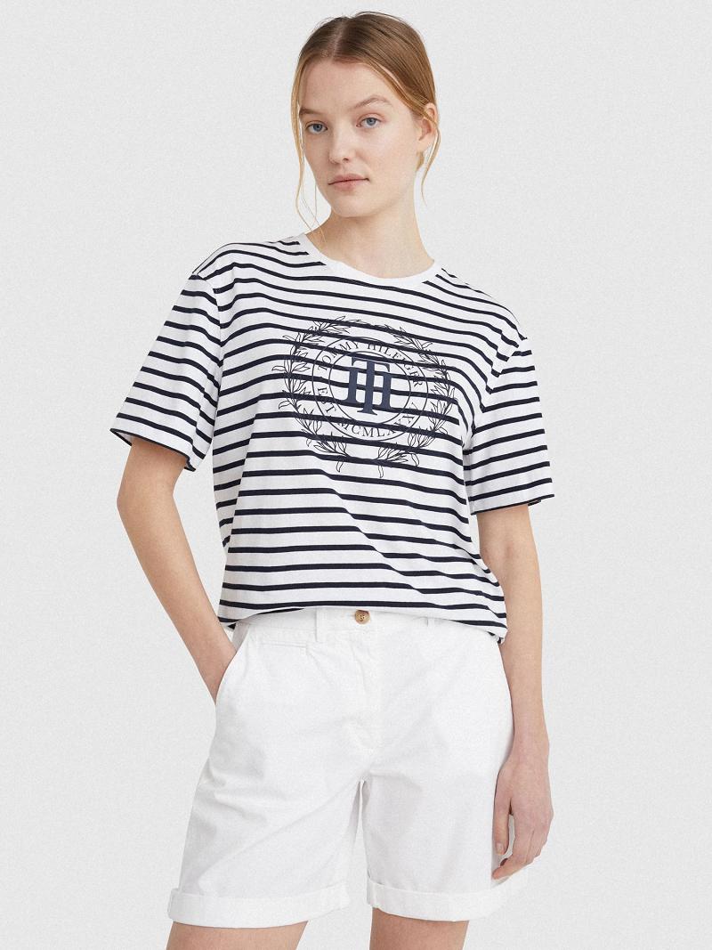 Camiseta Tommy Hilfiger Stripe TH Crest Logo Blancos | MX_W21477