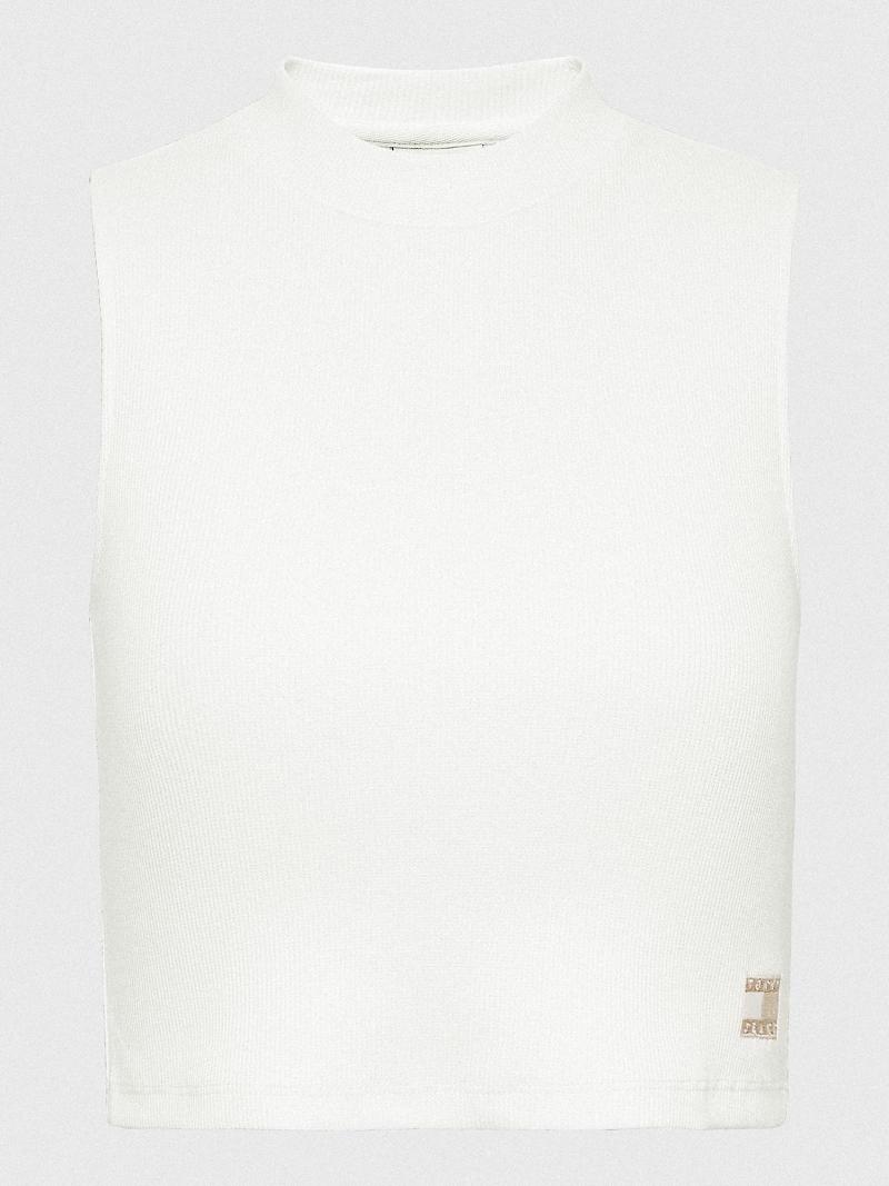 Camiseta Tommy Hilfiger Sun Washed Mockneck Crop Top Blancos | MX_W21480