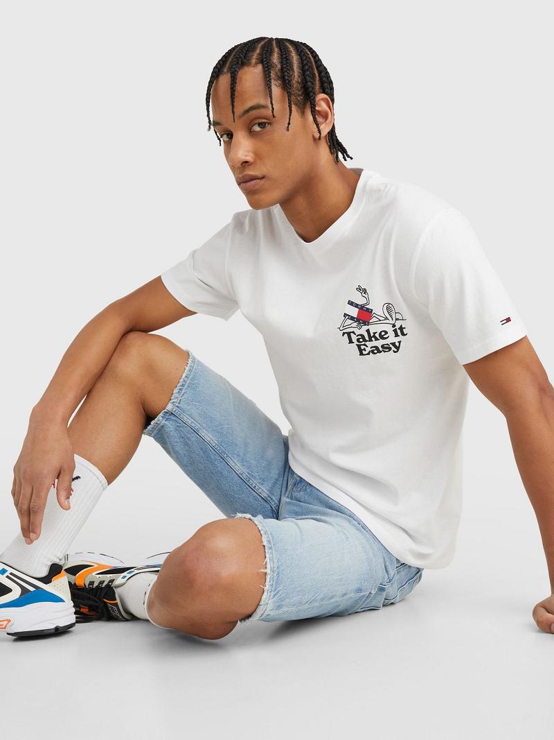 Camiseta Tommy Hilfiger Take It Easy Logo Blancos | MX_M31077