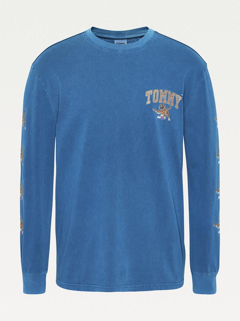 Camiseta Tommy Hilfiger Tiger graphic long-sleeve Azules | MX_M31085