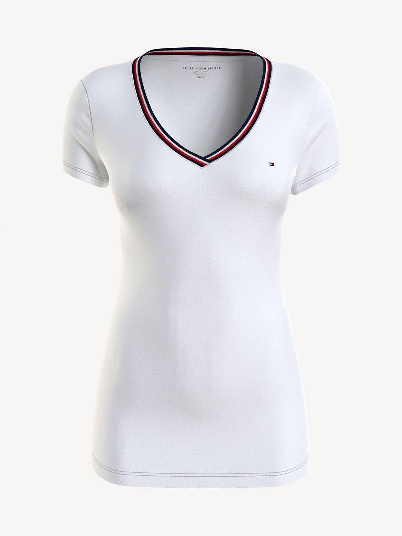 Camiseta Tommy Hilfiger V-Neck Blancos | MX_W21486