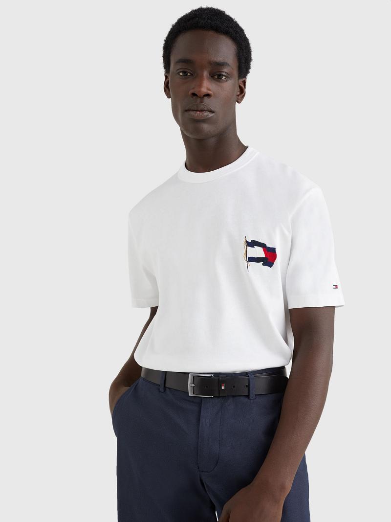 Camiseta Tommy Hilfiger Wavy Flag Blancos | MX_M31092