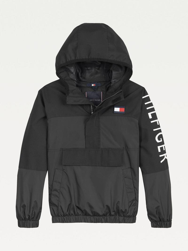 Chaquetas Tommy Hilfiger Recycled Encapuchado Popover Negros | MX_B2043