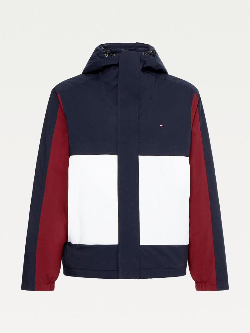 Chaquetas Tommy Hilfiger Recycled hooded colorblock Azul Marino Rojos Blancos | MX_M31415