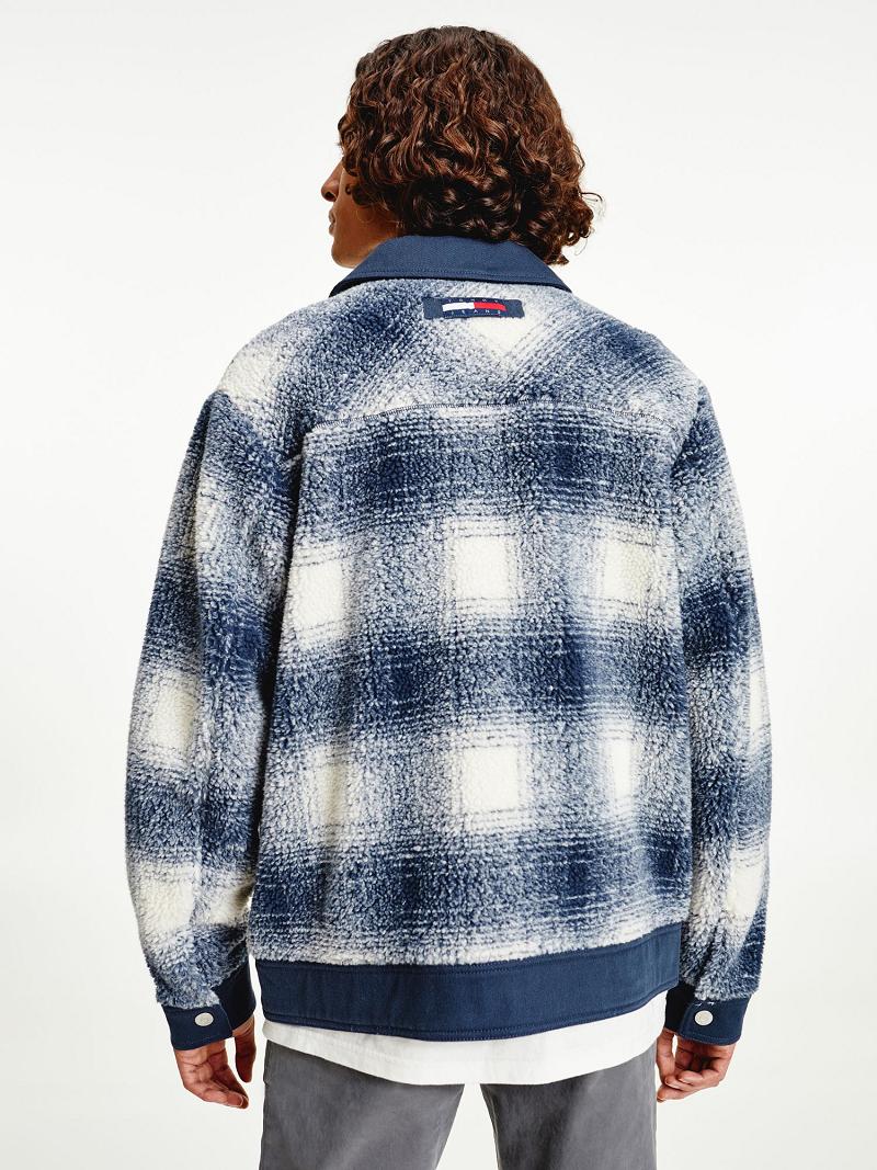 Chaquetas Tommy Hilfiger Recycled sherpa check trucker Azules Blancos | MX_M31418