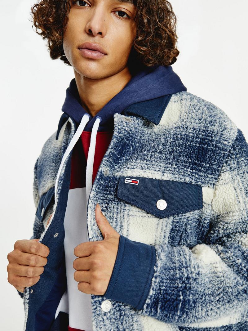 Chaquetas Tommy Hilfiger Recycled sherpa check trucker Azules Blancos | MX_M31418