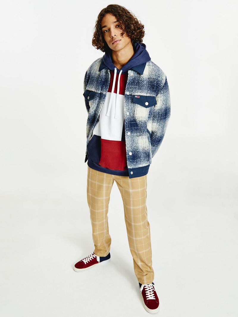 Chaquetas Tommy Hilfiger Recycled sherpa check trucker Azules Blancos | MX_M31418