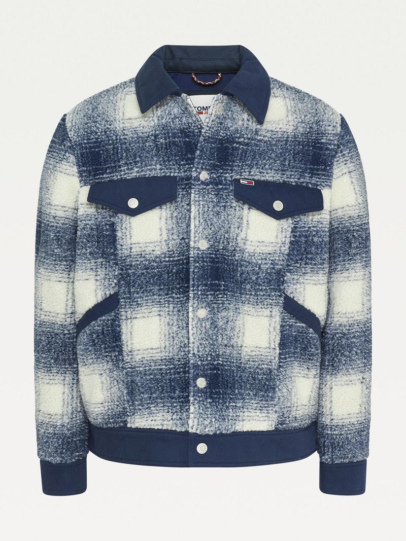 Chaquetas Tommy Hilfiger Recycled sherpa check trucker Azules Blancos | MX_M31418