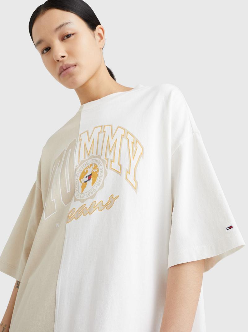 Dresses Tommy Hilfiger Collegiate Split Logo T-Shirt Blancos | MX_W21048