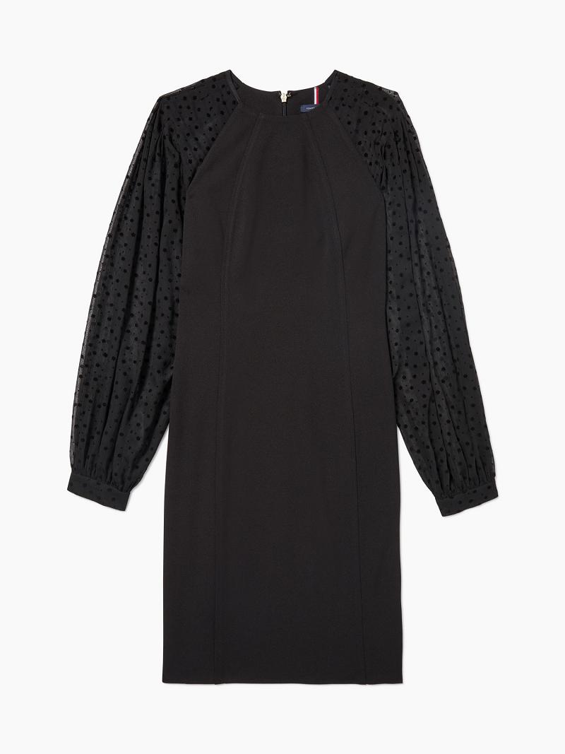 Dresses Tommy Hilfiger Essential Flocked Crepe Negros | MX_W21065