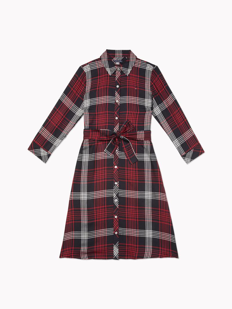 Dresses Tommy Hilfiger Essential Plaid Long-Sleeve Blancos Multicolor | MX_W21071