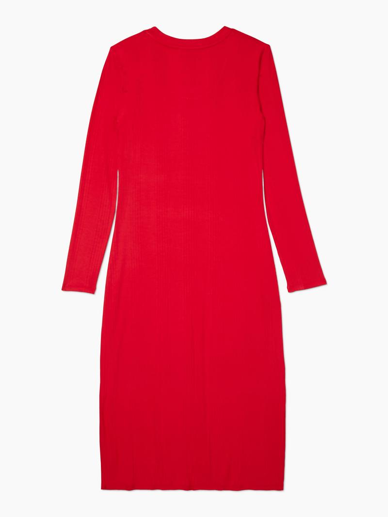 Dresses Tommy Hilfiger Essential Ribbed Midi Rojos | MX_W21073