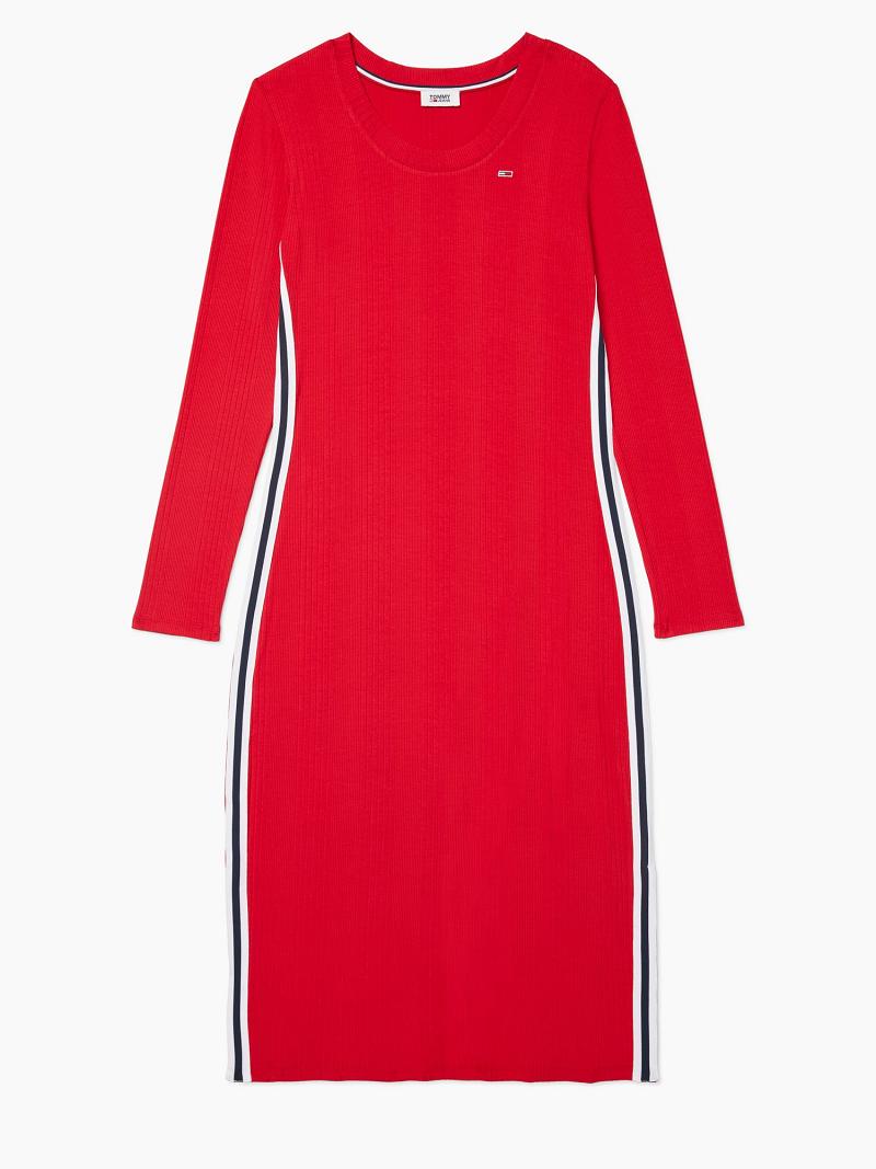 Dresses Tommy Hilfiger Essential Ribbed Midi Rojos | MX_W21073