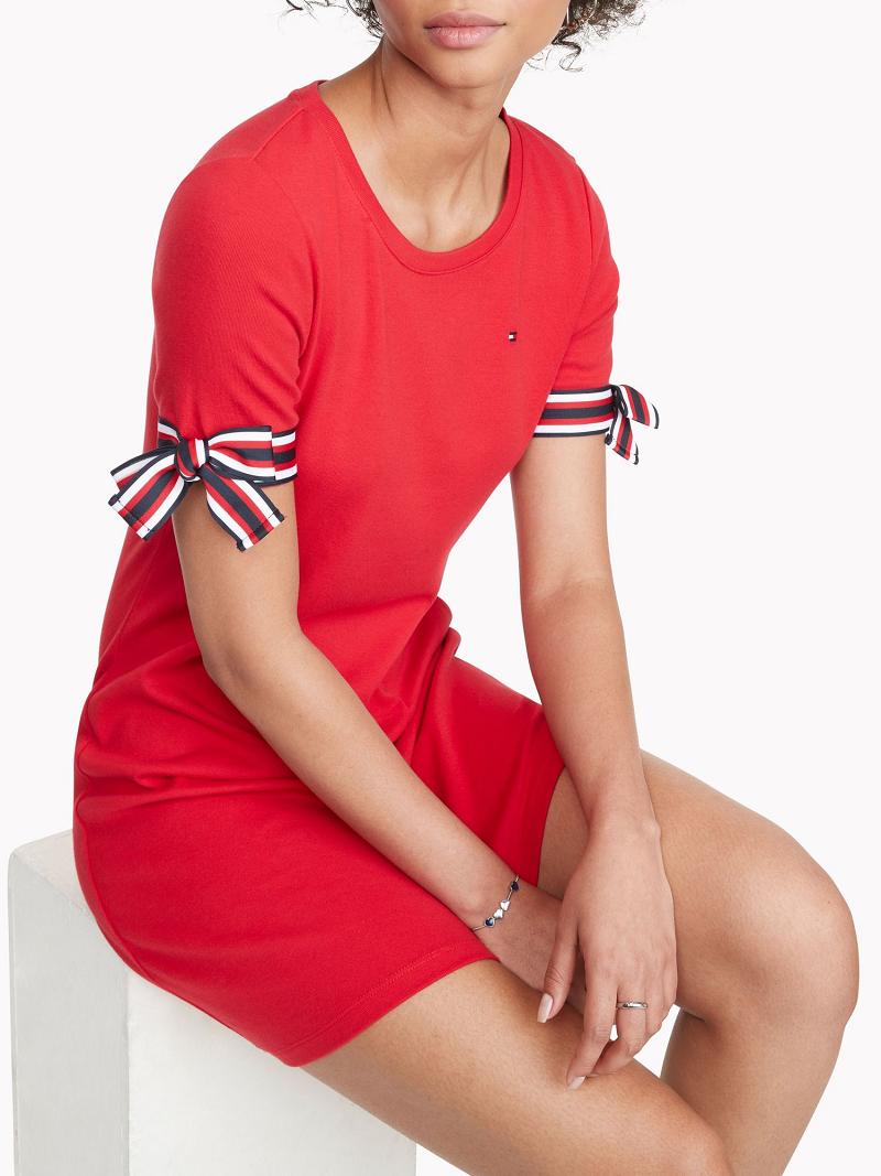 Dresses Tommy Hilfiger Essential Tie-Sleeve Rojos | MX_W21080