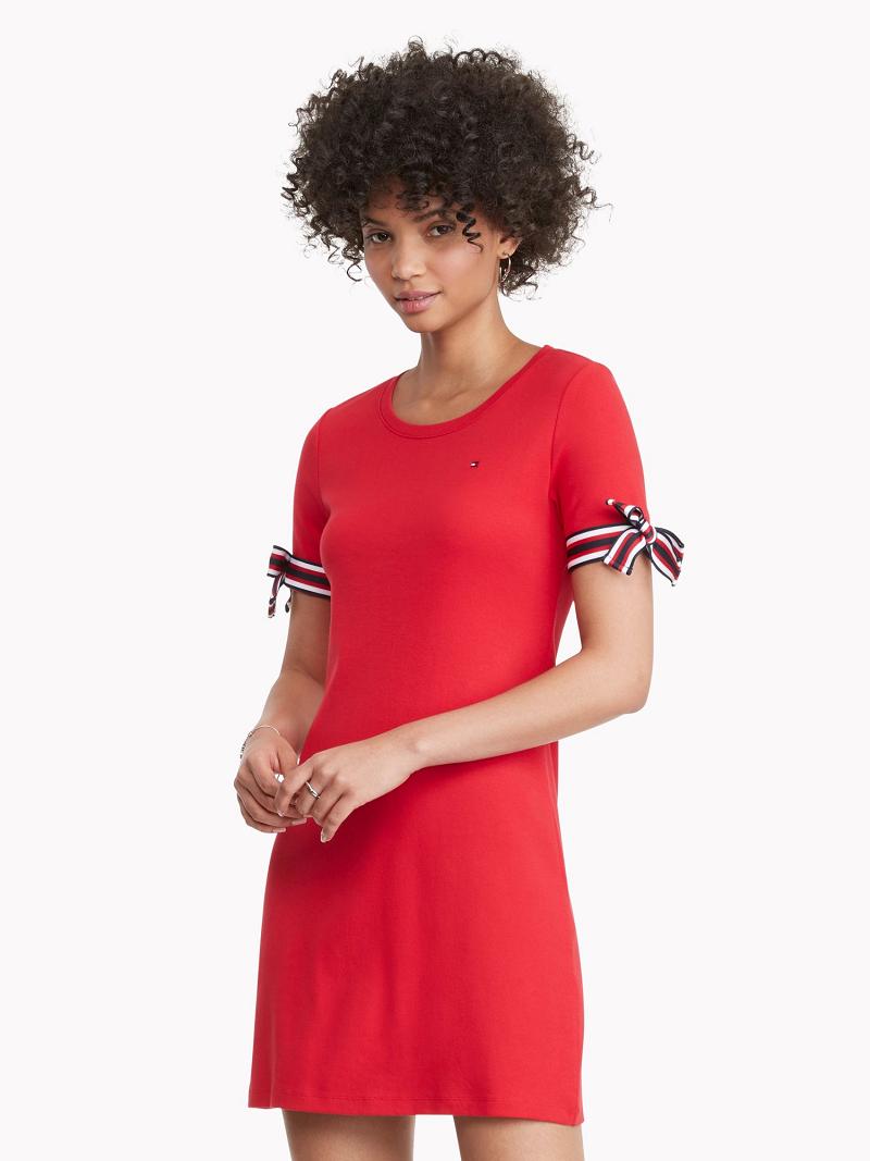 Dresses Tommy Hilfiger Essential Tie-Sleeve Rojos | MX_W21080