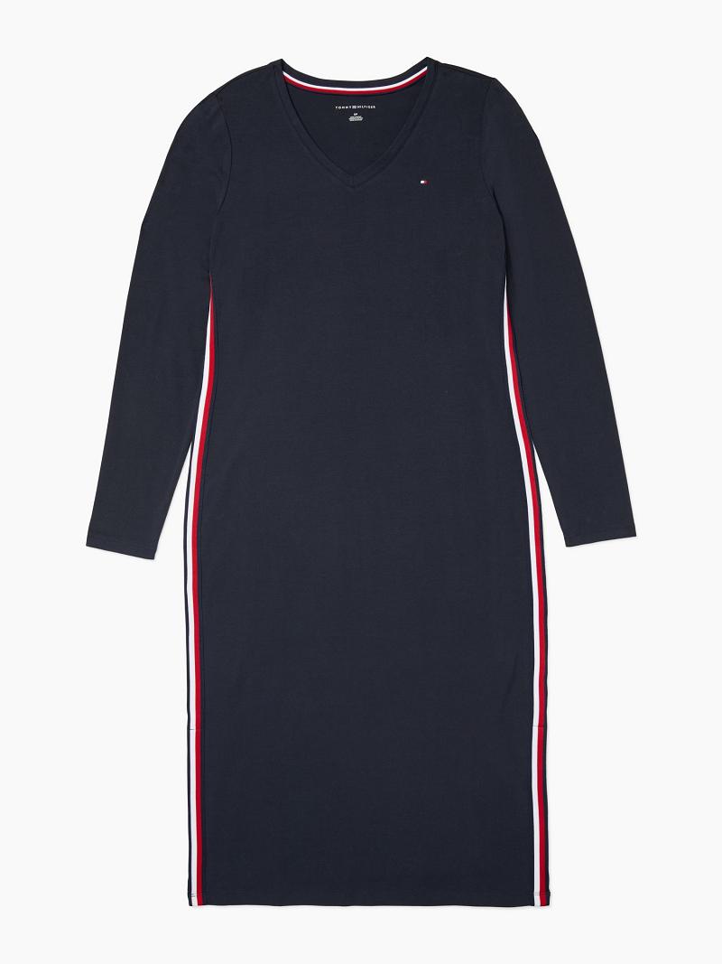 Dresses Tommy Hilfiger Essential V-Neck Midi Azules | MX_W21083