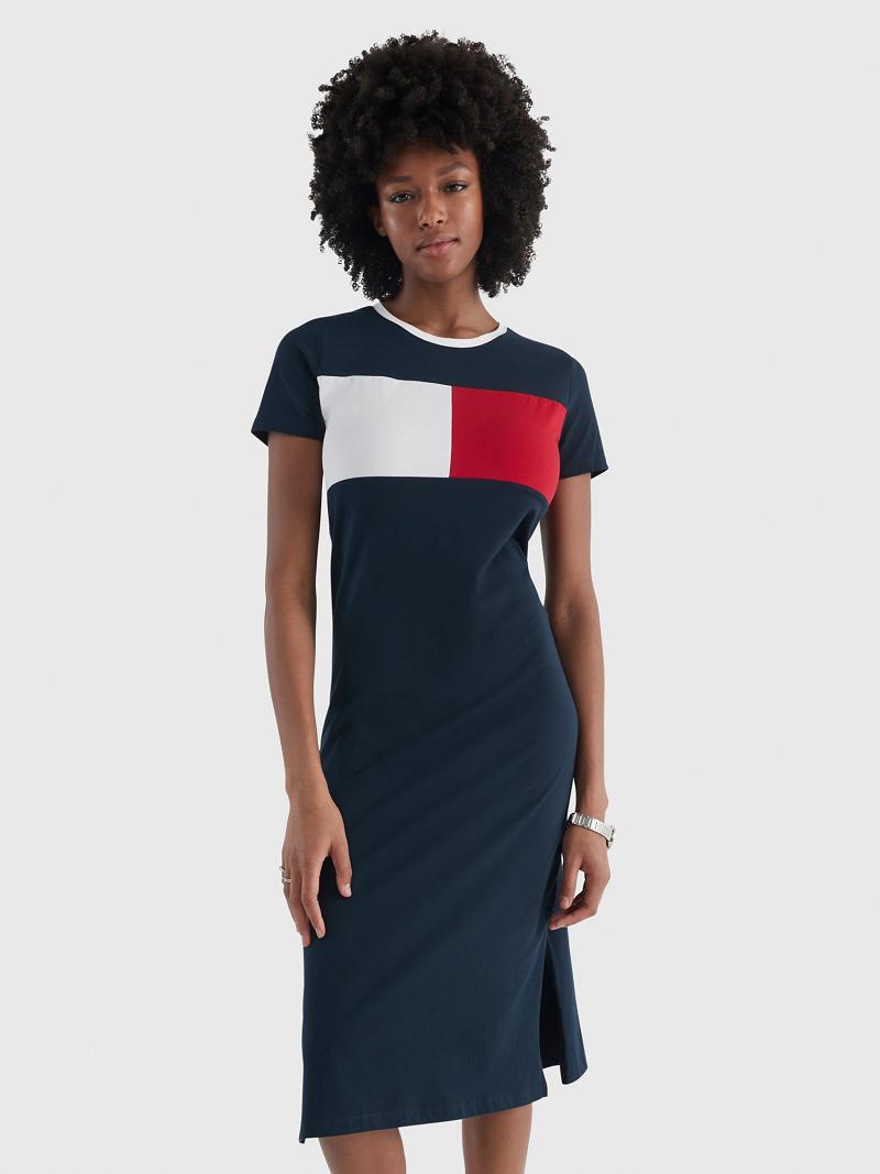 Dresses Tommy Hilfiger Flag Midi Azul Marino | MX_W21087