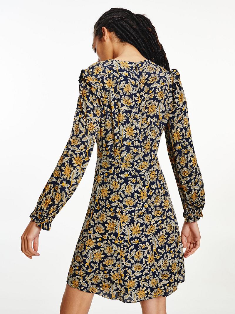 Dresses Tommy Hilfiger Floral Crepe Long-Sleeve Verde Oliva | MX_W21089