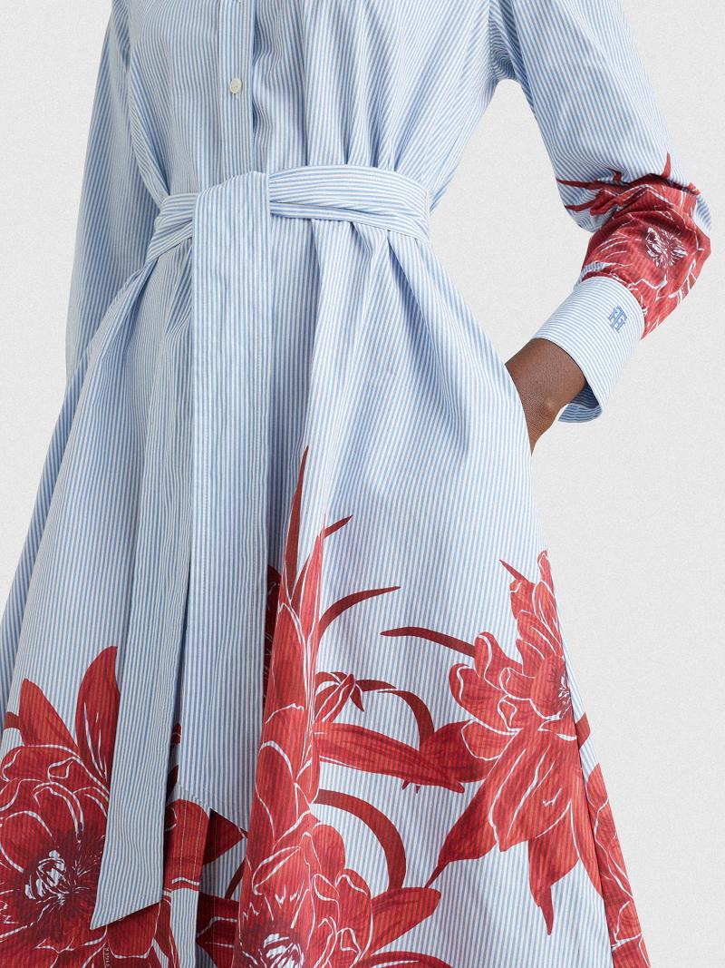 Dresses Tommy Hilfiger Floral Stripe Midi Shirtdress Azules | MX_W21091