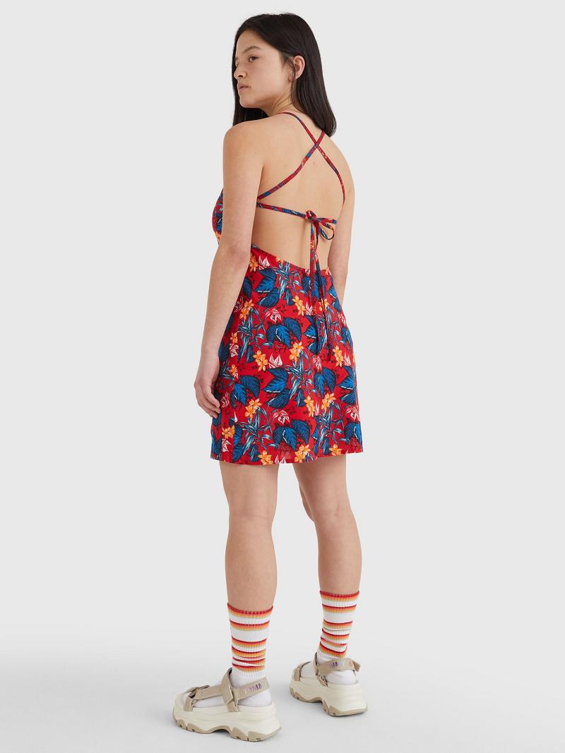 Dresses Tommy Hilfiger Floral Tie-Back Mini Rojos | MX_W21092