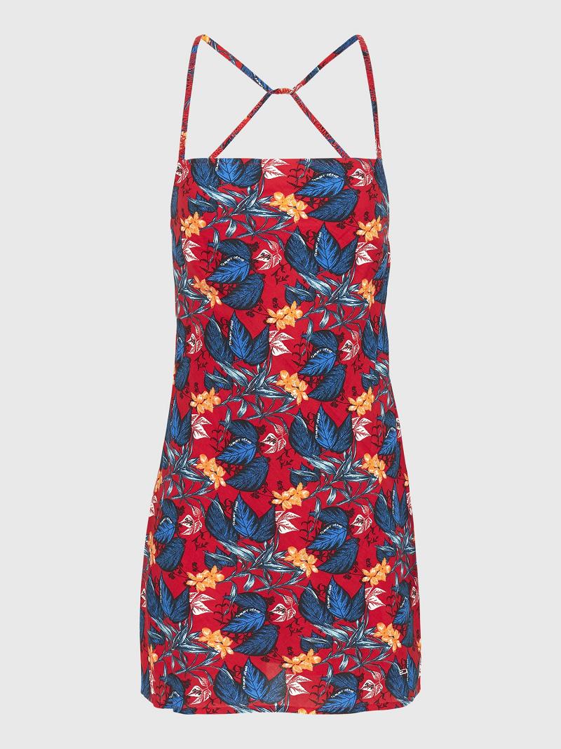 Dresses Tommy Hilfiger Floral Tie-Back Mini Rojos | MX_W21092