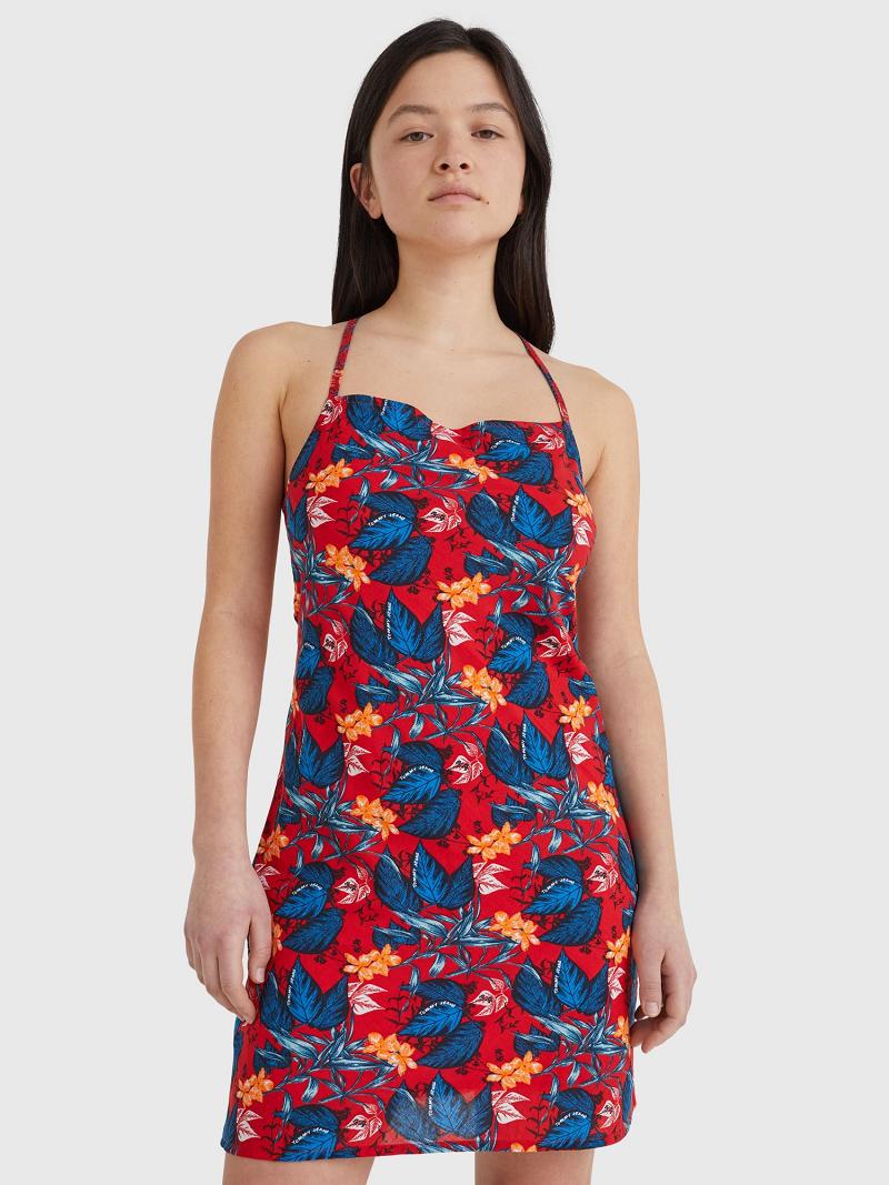 Dresses Tommy Hilfiger Floral Tie-Back Mini Rojos | MX_W21092