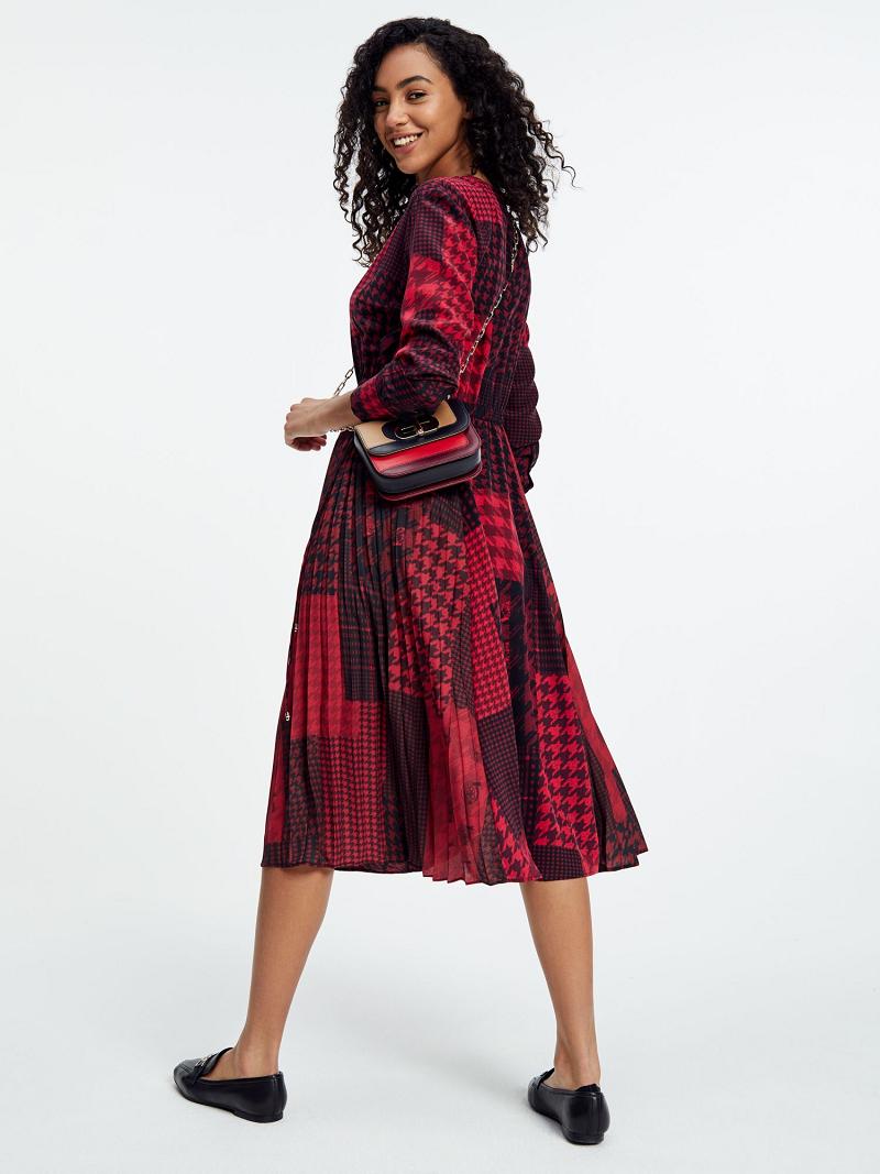 Dresses Tommy Hilfiger Icon Houndstooth Patchwork Midi Rojos | MX_W21096