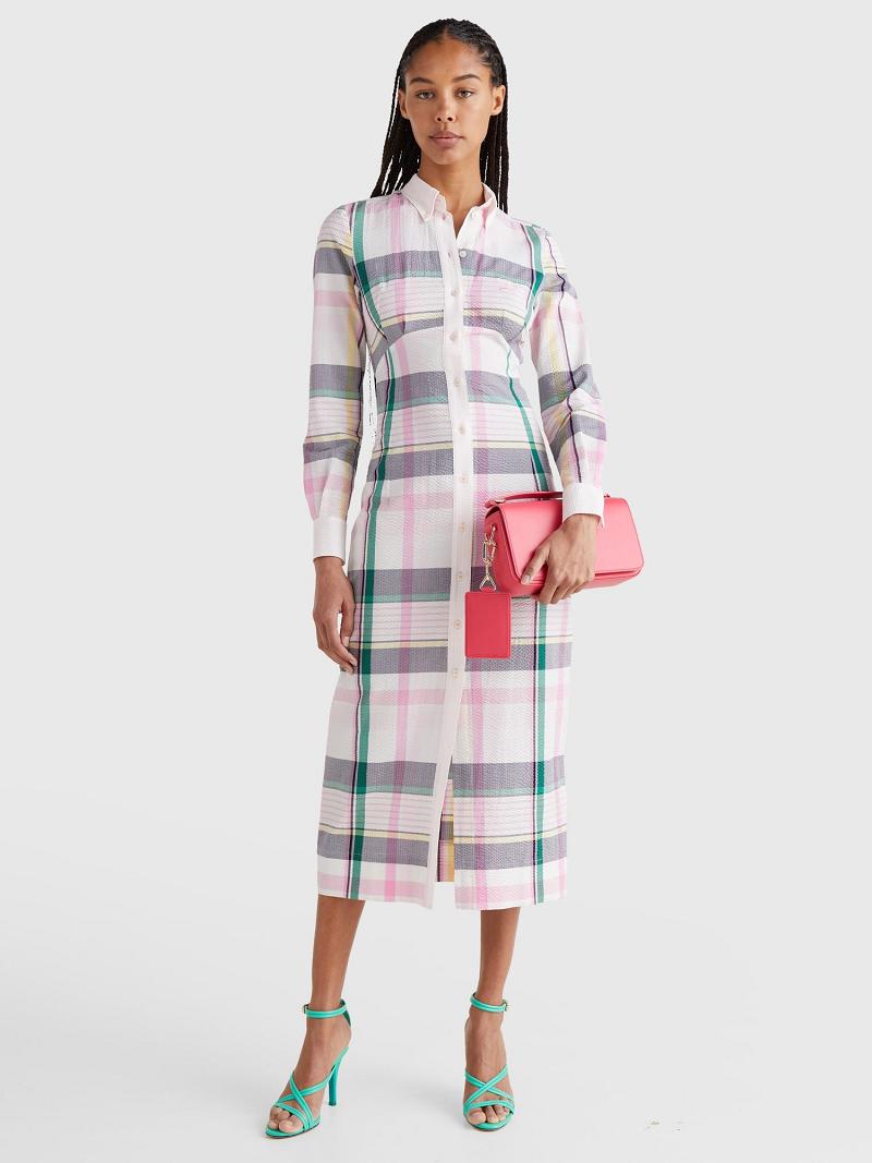 Dresses Tommy Hilfiger Madras Maxi Shirt Blancos Rosas | MX_W21102