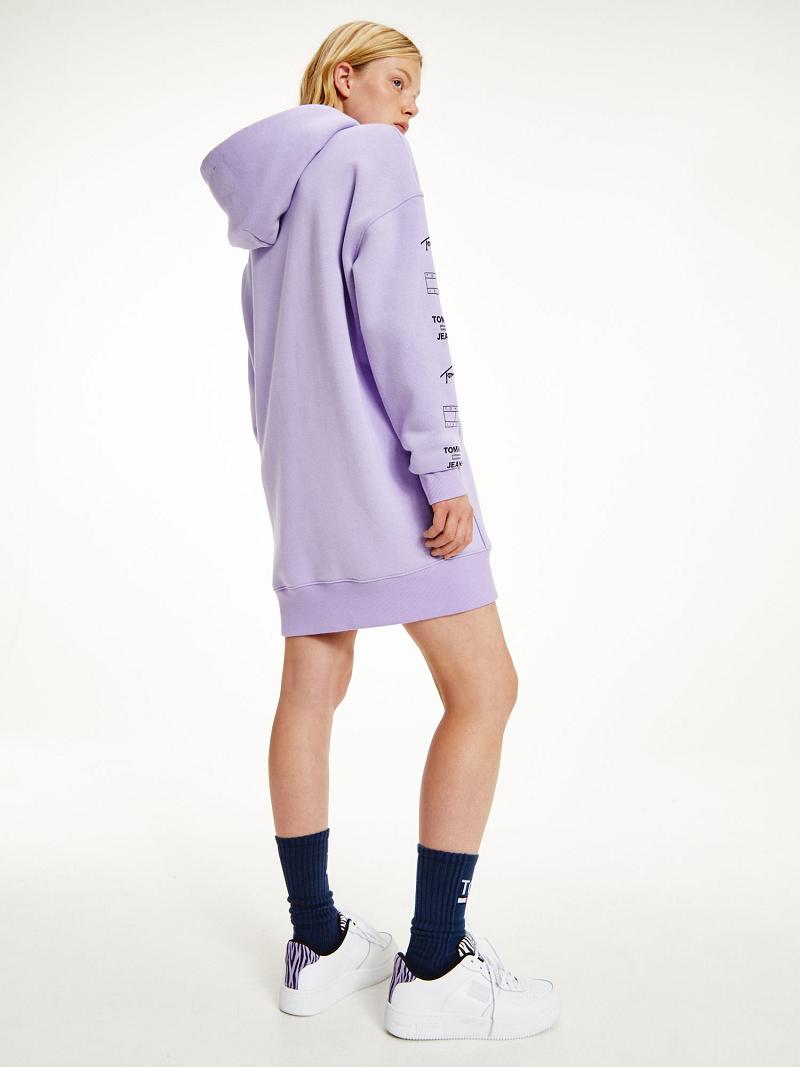 Dresses Tommy Hilfiger Organic Algodon Logo Hoodie Morados | MX_W21103