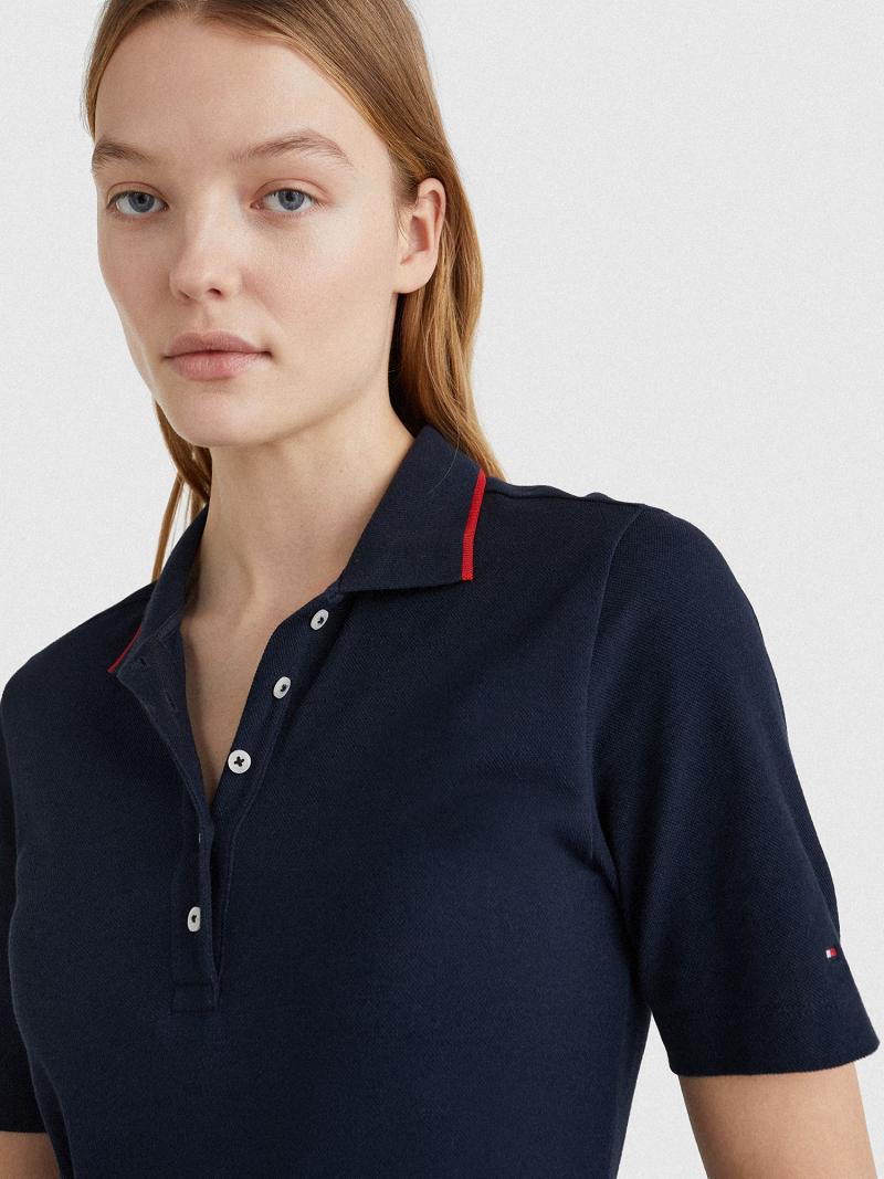 Dresses Tommy Hilfiger Pique Pleated Polo Azul Marino | MX_W21104