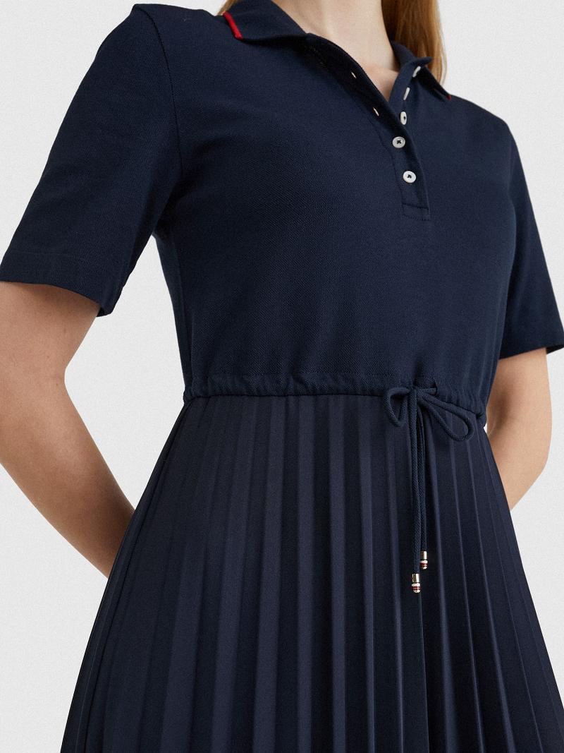 Dresses Tommy Hilfiger Pique Pleated Polo Azul Marino | MX_W21104