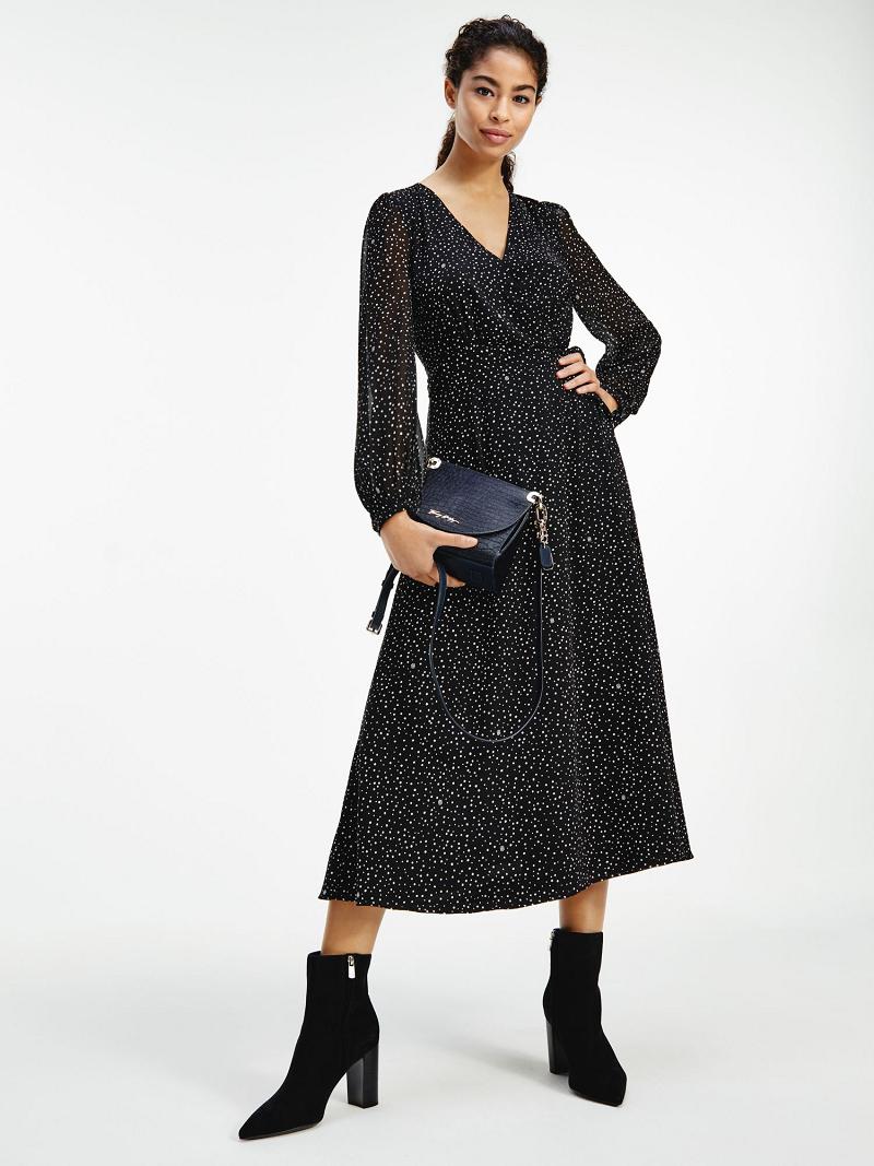 Dresses Tommy Hilfiger Recycled Georgette Wrap Negros | MX_W21109